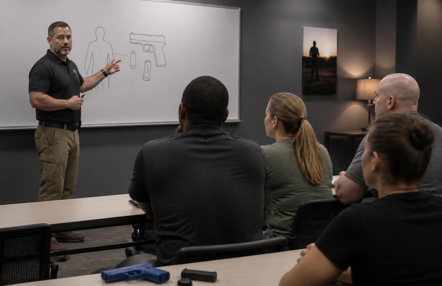 Classroom instruction session covering defensive strategy fundamentals